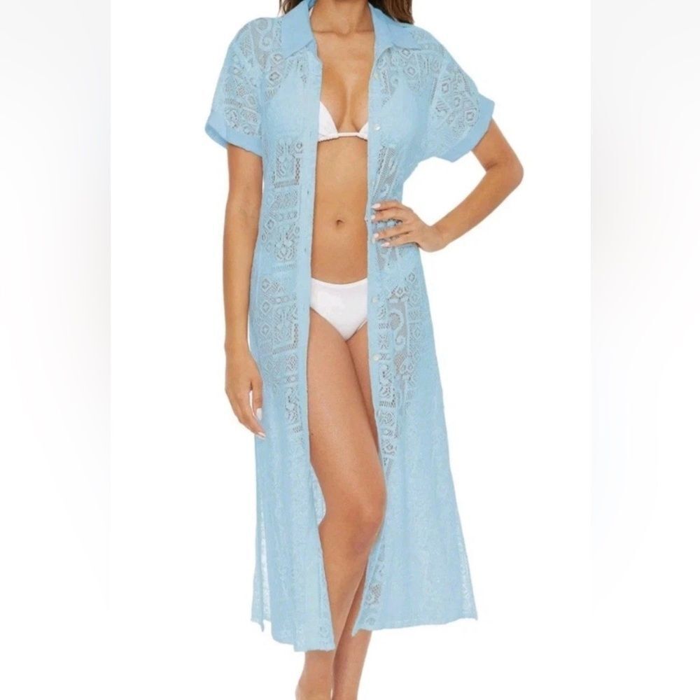 ВЕССА By Rebecca Virtue Gauzy Lace Shirt Dress / Swim Cover-Up, Blue, Size M